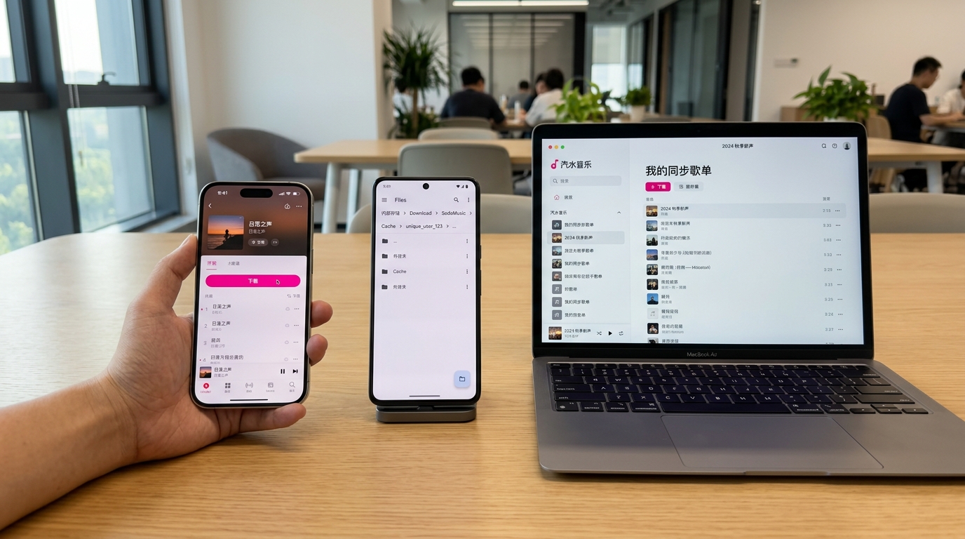 汽水音乐下载三端操作对比