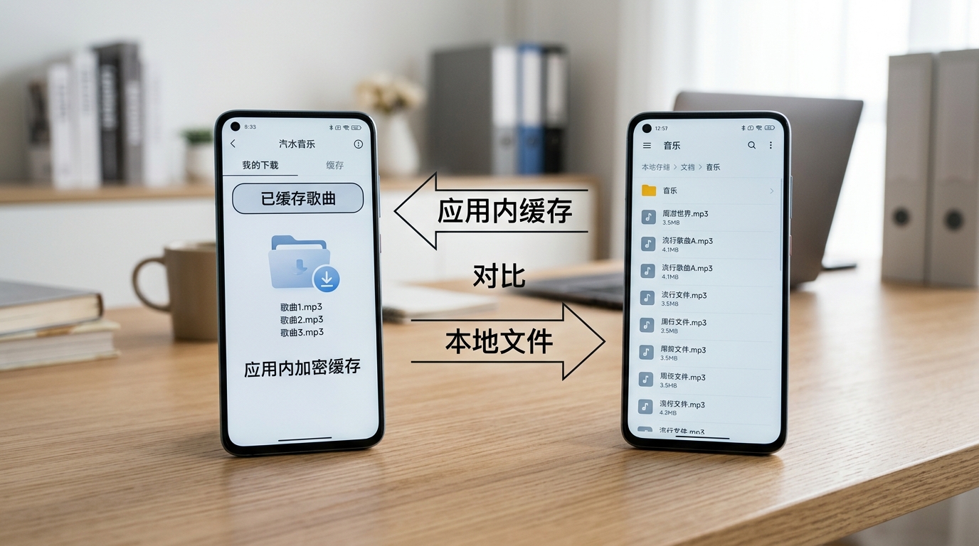 汽水音乐下载缓存与本地文件区别对比