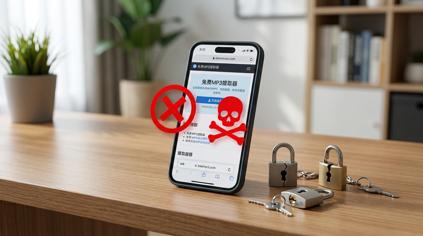 汽水音乐下载第三方破解工具的恶意软件与封号风险示意