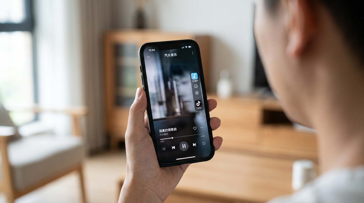 汽水音乐App界面与抖音账号打通示意