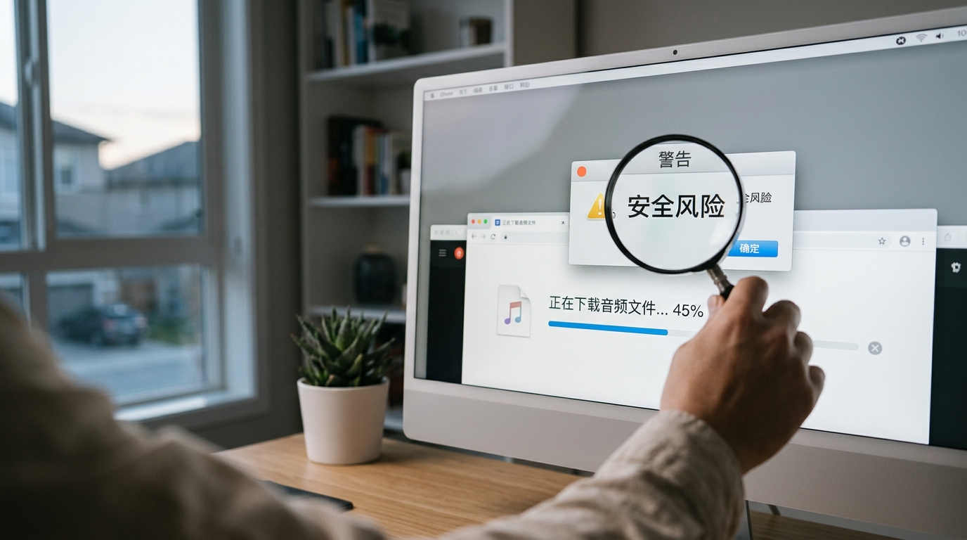 第三方音乐下载工具的安全风险警示示意图