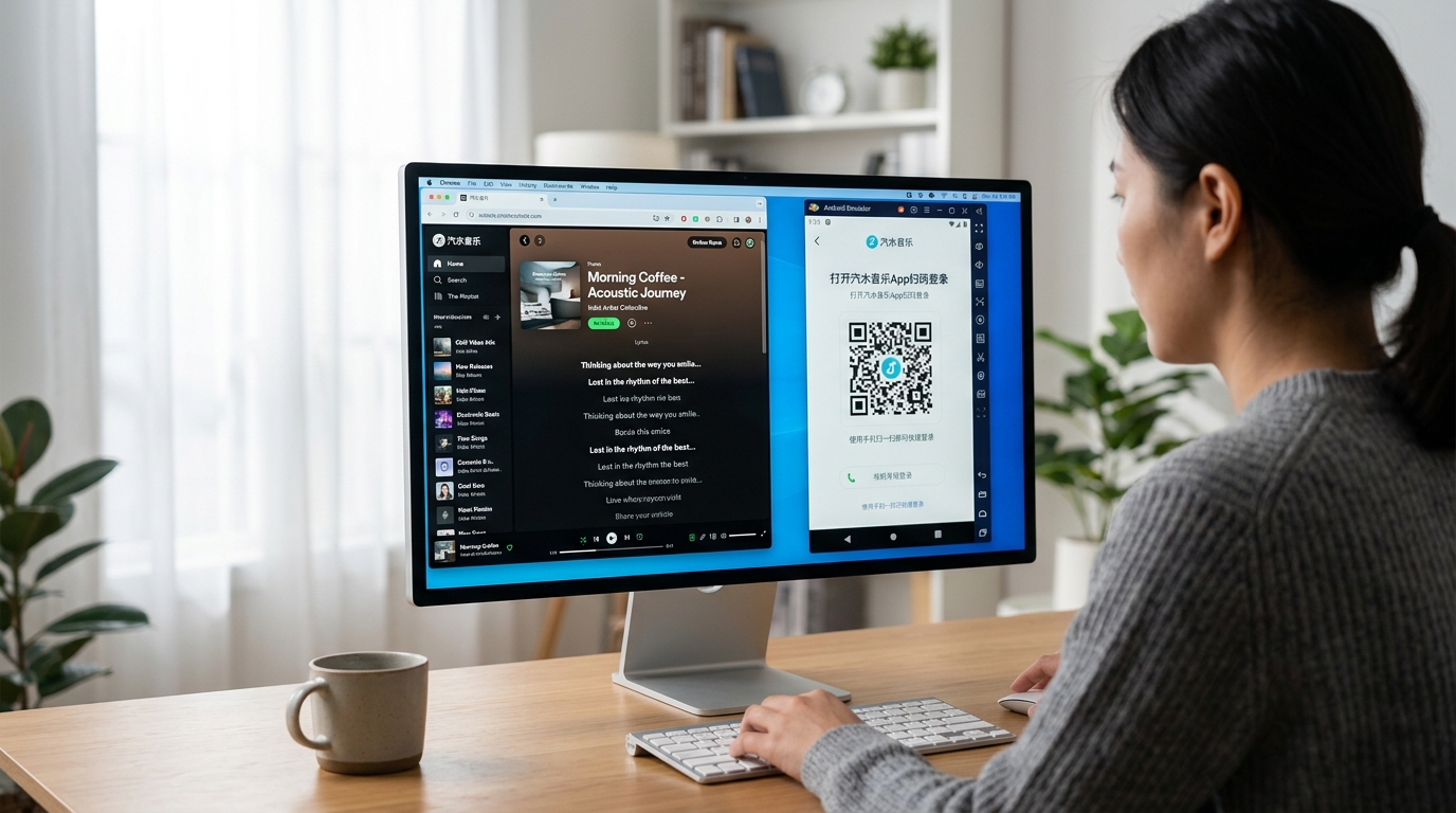 汽水音乐电脑版网页版与模拟器版安装使用界面对比
