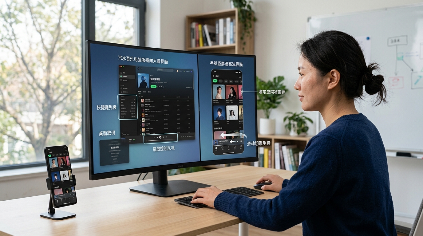 汽水音乐电脑版和手机版界面布局与功能差异对比