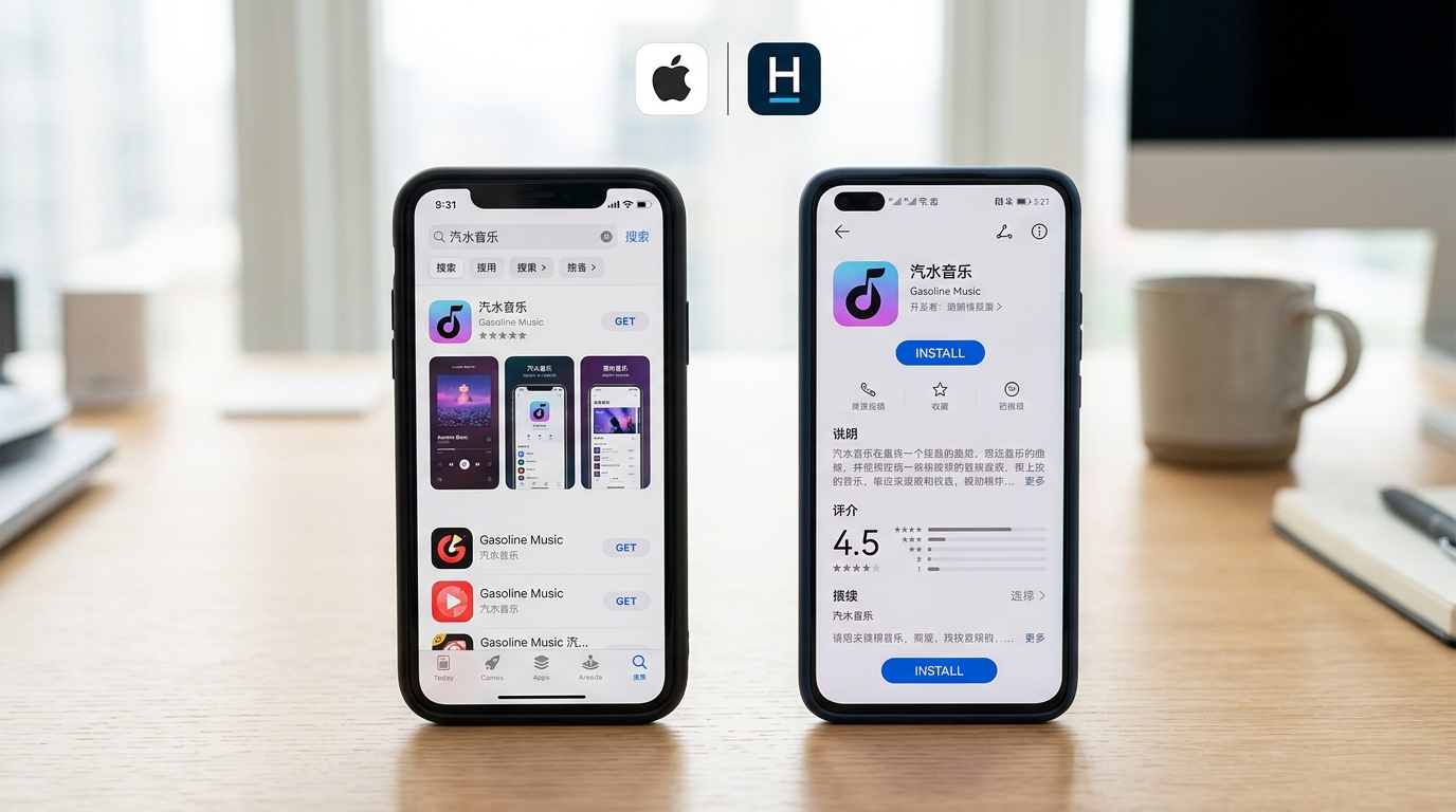 iOS和鸿蒙系统汽水音乐下载步骤对比