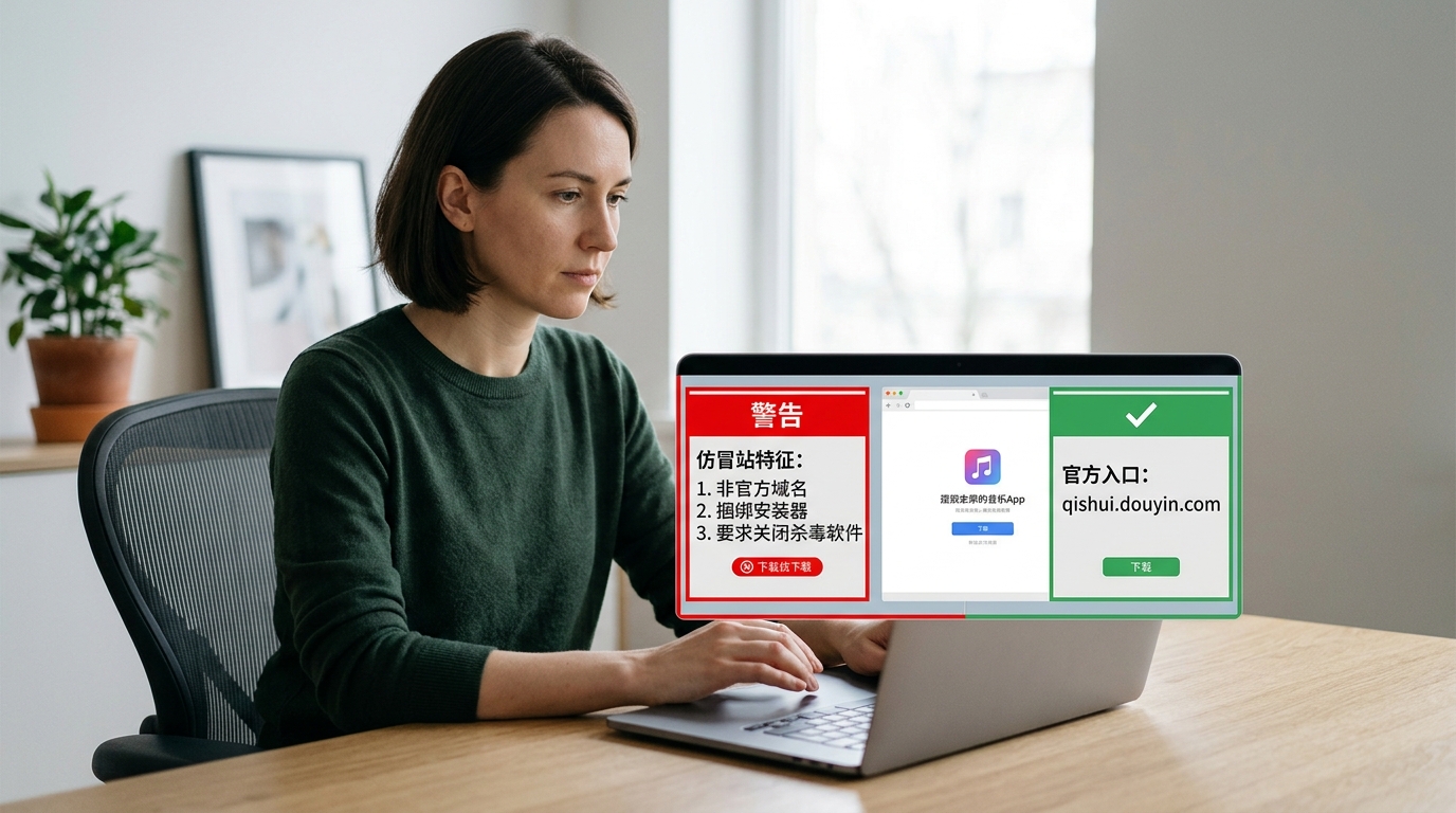 汽水音乐电脑版山寨下载站识别特征对比