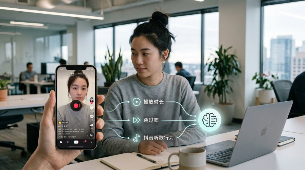 汽水音乐推荐算法的行为信号来源示意图