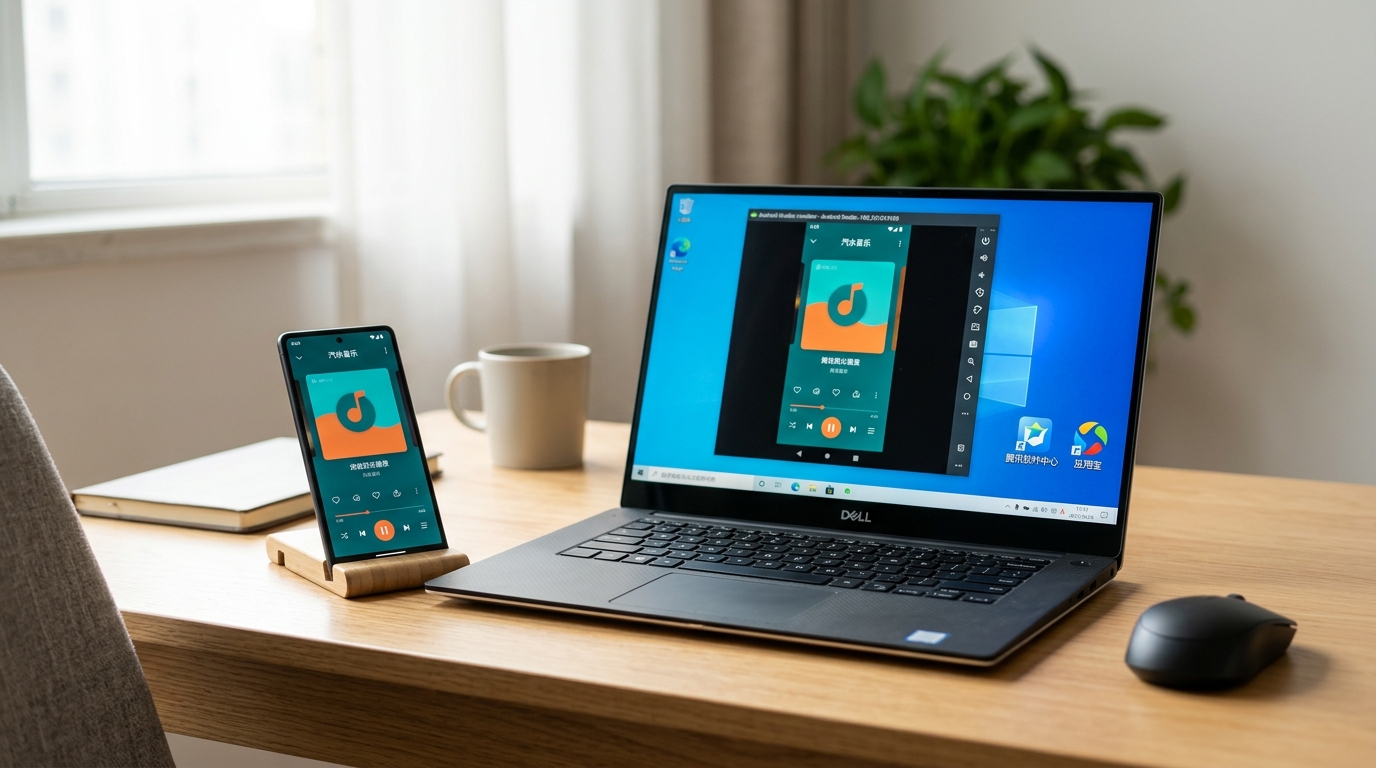 汽水音乐电脑版通过模拟器在 Windows 上运行的实际界面