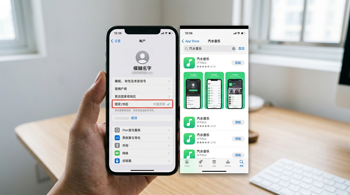 iPhone 中国区 Apple ID 搜索汽水音乐下载步骤